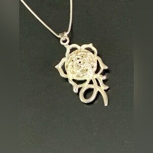 Vintage 925 Sterling Silver Puffy Rose Flower Pendant & Chain Necklace / 16”